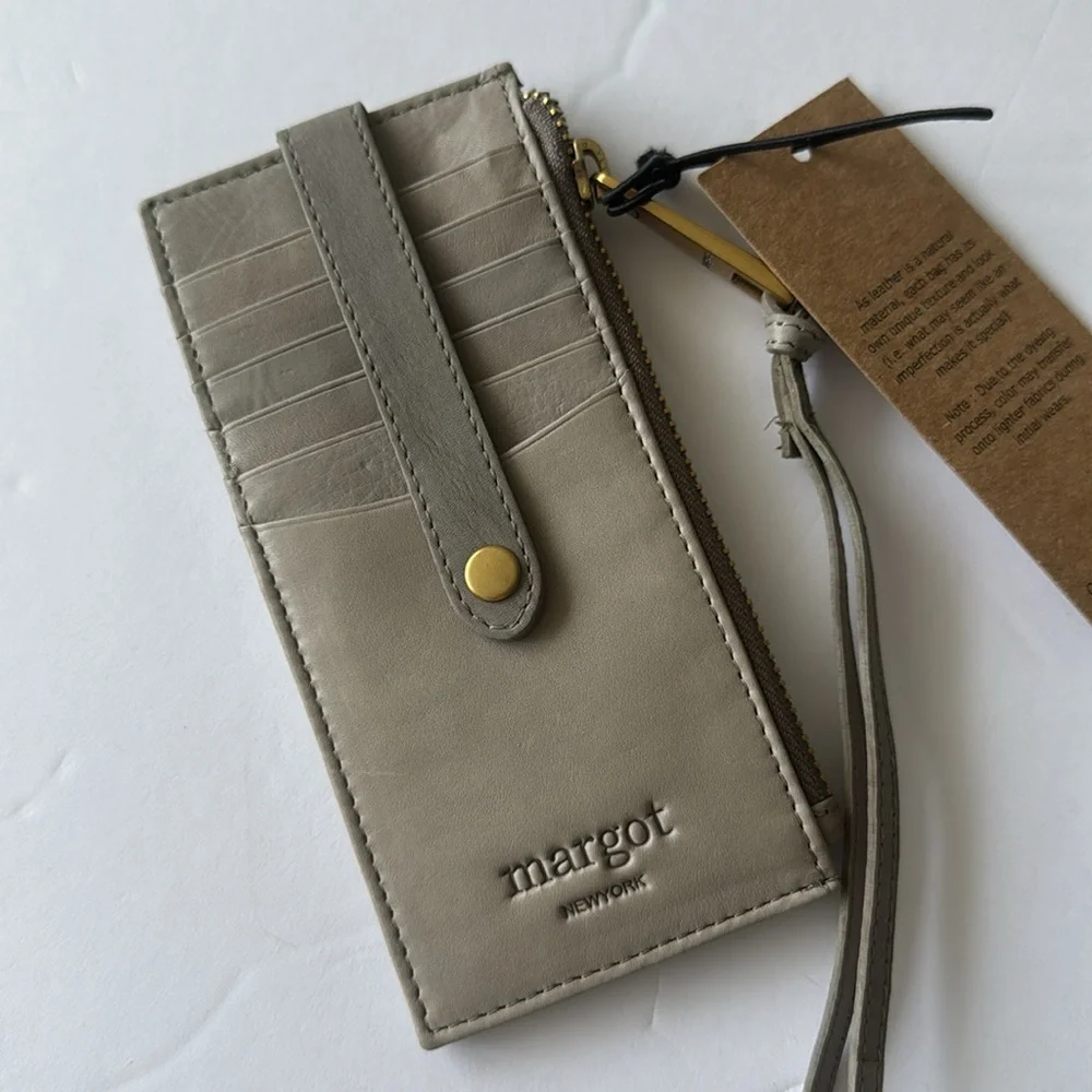 Margot Grey slim leather Card case wallet wristlet